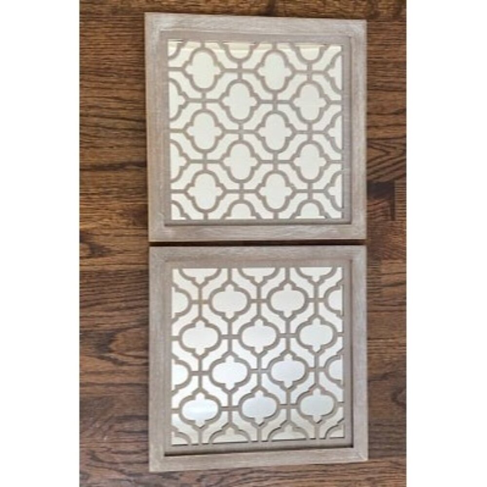 New 2pcs Set Square Moroccan Cutout Wall Mirror Decor - Farmhouse Rustic Decor